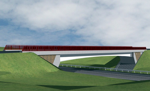 Abb. 1: Als Ergebnis des Forschungsvorhabens befindet sich derzeit eine feuerverzinkte Stahl-Verbund-Brücke an der Autobahn A44 im Bau.